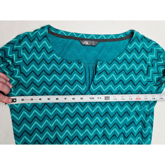 The North Face Dress Women's Medium Belted Blue Zig Zag Midi Long Sleeve - Picture 3 of 5